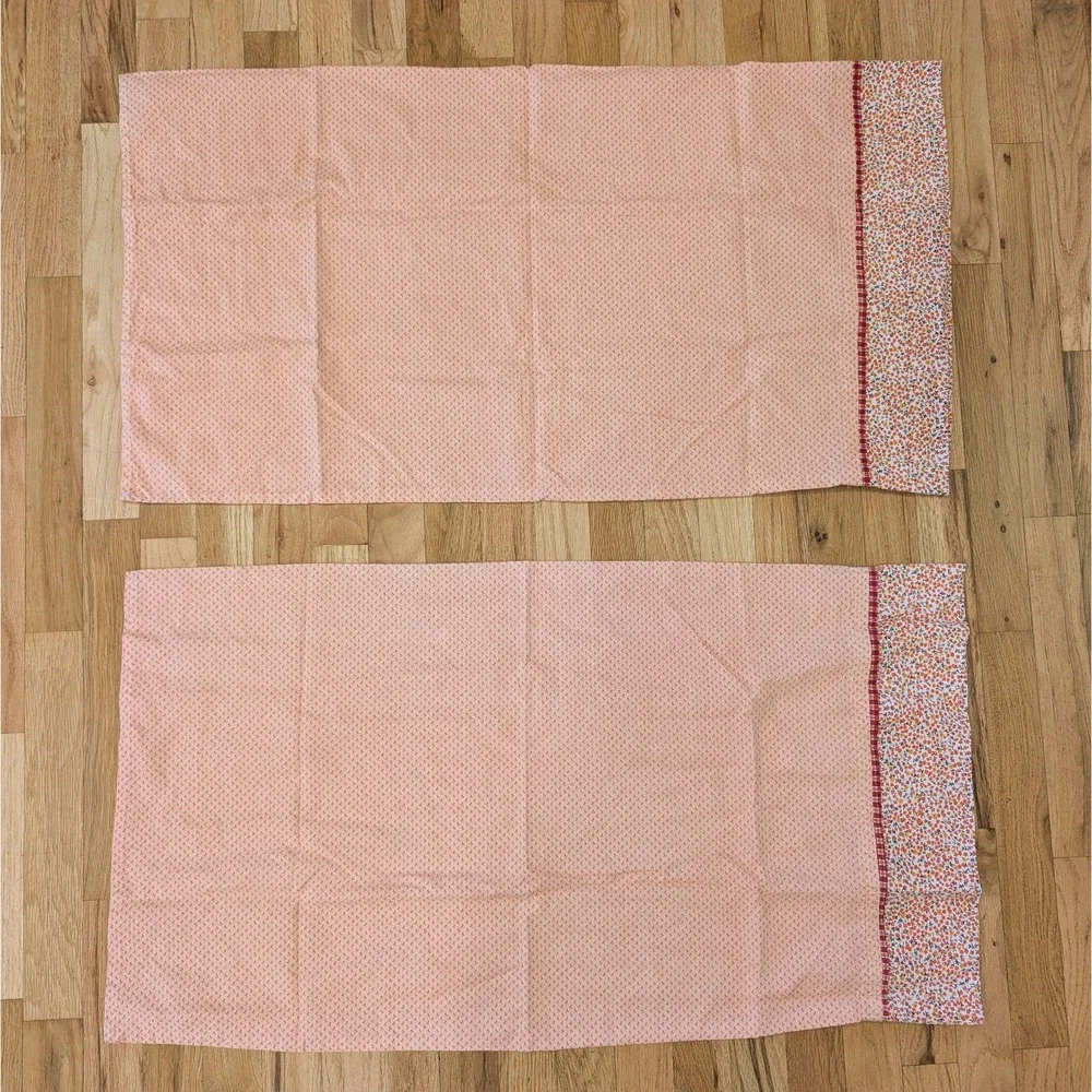 Vintage Handmade Pillowcase Pair Standard Pink Floral Feedsack Cotton Rustic